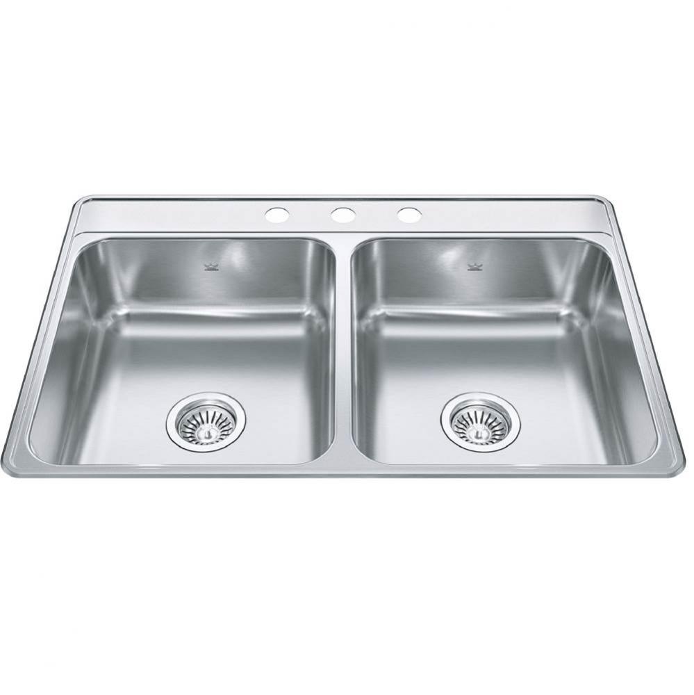 Creemore 33-in LR x 22-in FB Drop In Double Bowl 3-Hole Stainless Steel Kitchen Sink