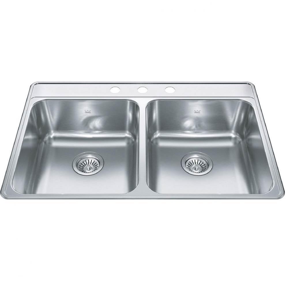 Creemore 33-in LR x 22-in FB Drop In Double Bowl 3-Hole Stainless Steel Kitchen Sink