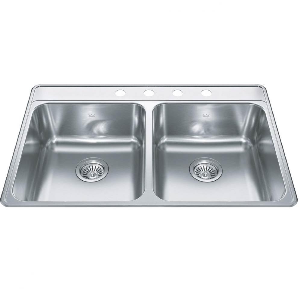 Creemore 33-in LR x 22-in FB Drop In Double Bowl 4-Hole Stainless Steel Kitchen Sink