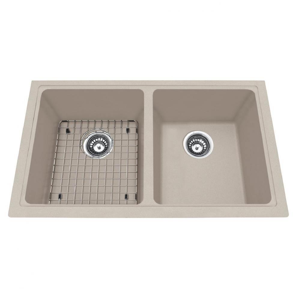 Granite Series 31.5-in LR x 18.13-in FB Undermount Double Bowl Granite Kitchen Sink in Champagne