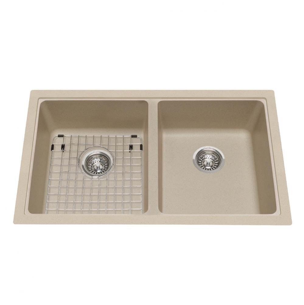 Granite Series 33-in LR x 19.38-in FB Undermount Double Bowl Granite Kitchen Sink in Champagne