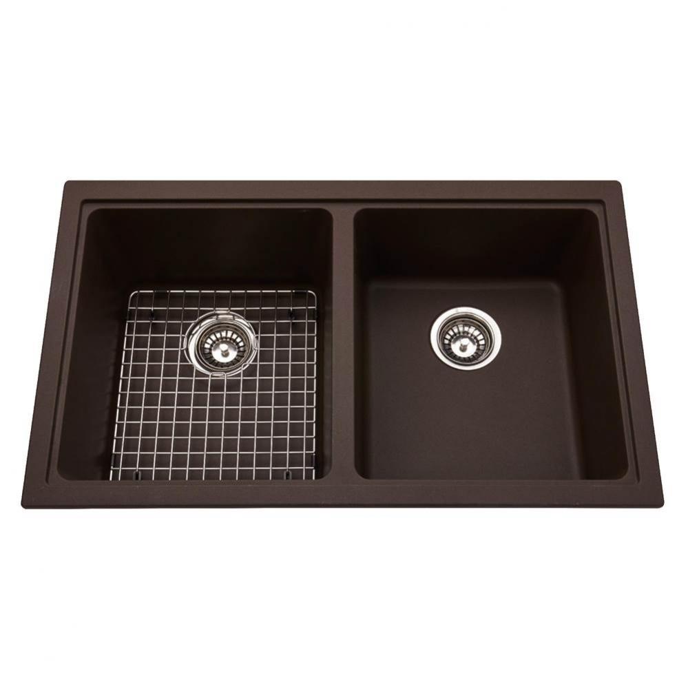 Granite Series 33-in LR x 19.38-in FB Undermount Double Bowl Granite Kitchen Sink in Mocha