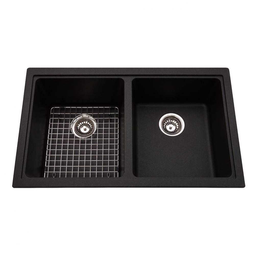 Granite Series 33-in LR x 19.38-in FB Undermount Double Bowl Granite Kitchen Sink in Onyx