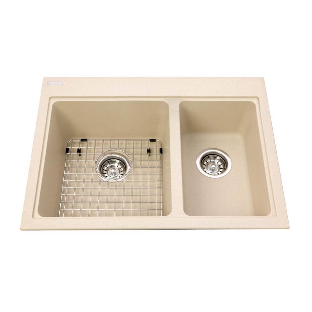 Granite Series 27.56-in LR x 20.5-in FB Drop In Double Bowl Granite Kitchen Sink in Champagne