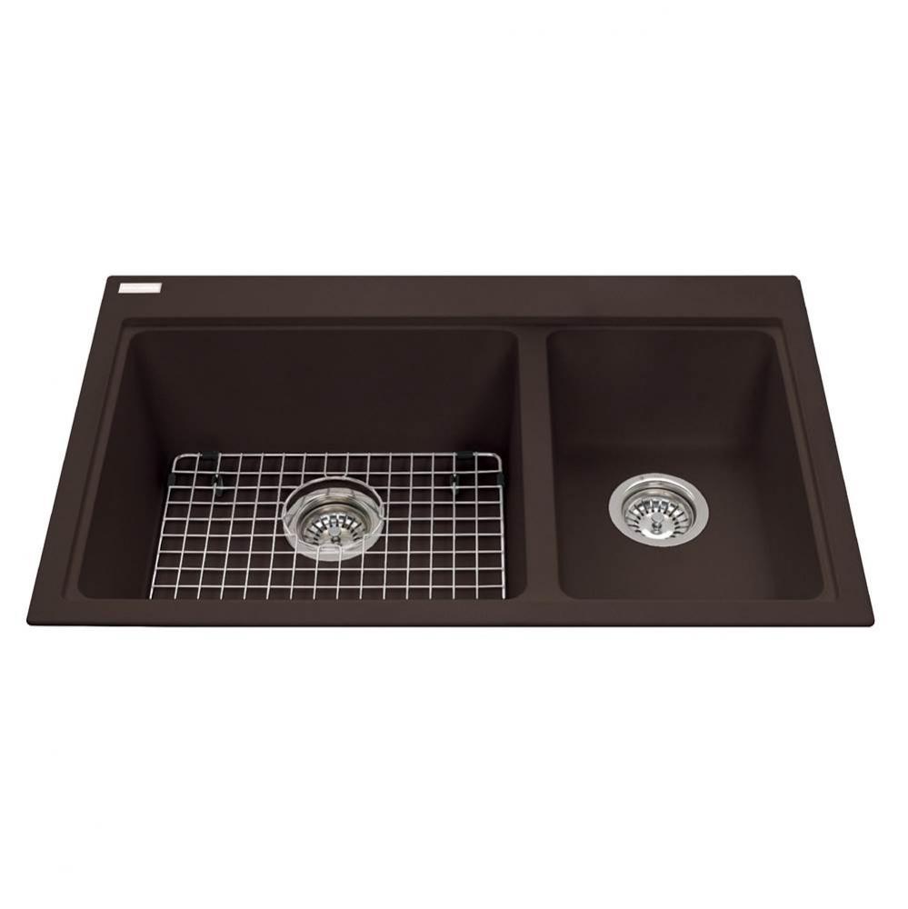 Granite Series 31.5-in LR x 20.5-in FB Drop In Double Bowl Granite Kitchen Sink in Mocha