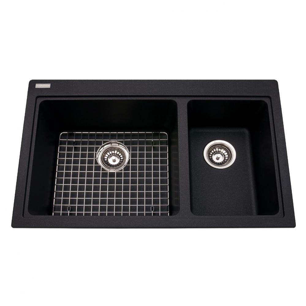 Granite Series 31.5-in LR x 20.5-in FB Drop In Double Bowl Granite Kitchen Sink in Onyx