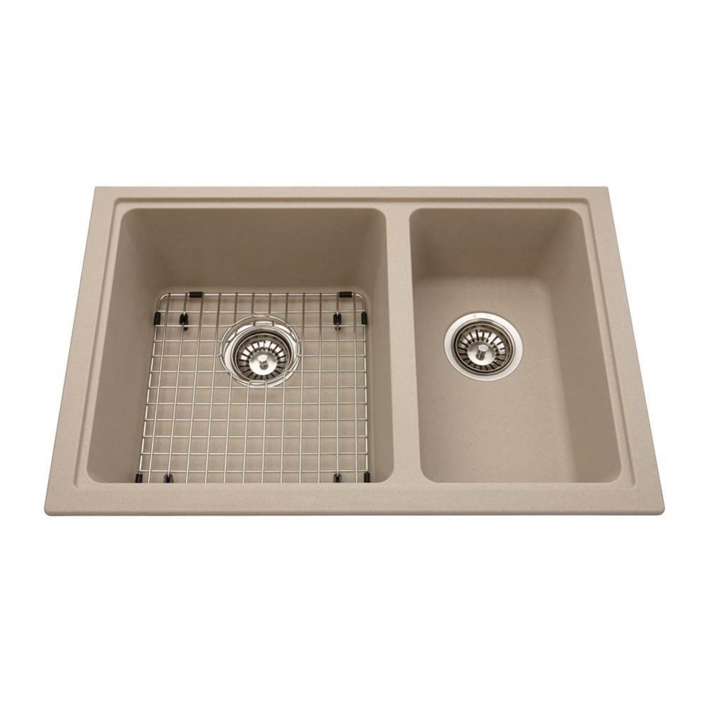 Granite Series 27.56-in LR x 18.13-in FB Undermount Double Bowl Granite Kitchen Sink in Champagne