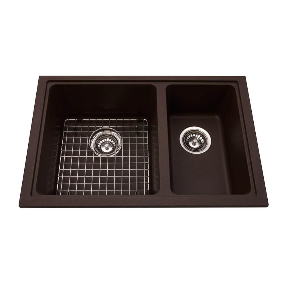 Granite Series 27.56-in LR x 18.13-in FB Undermount Double Bowl Granite Kitchen Sink in Mocha