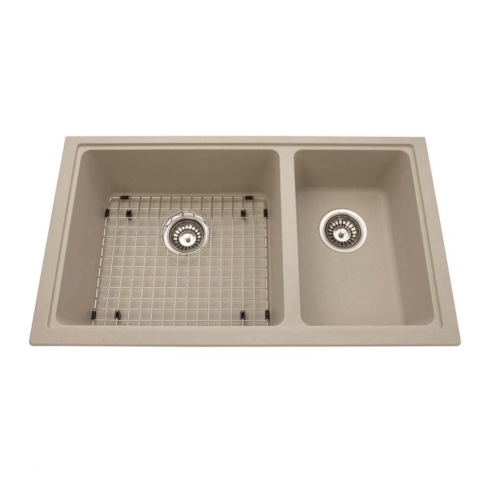 Granite Series 31.5-in LR x 18.13-in FB Undermount Double Bowl Granite Kitchen Sink in Champagne