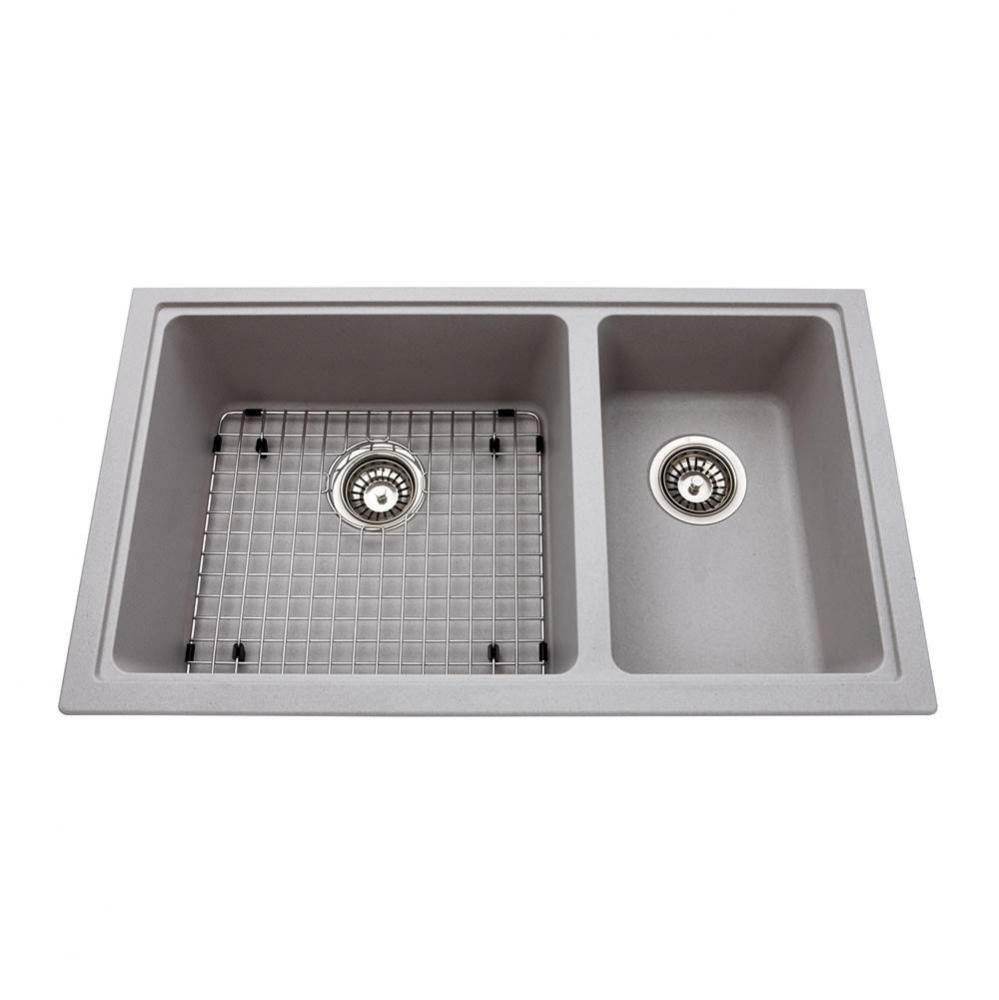 Granite Series 31.5-in LR x 18.13-in FB Undermount Double Bowl Granite Kitchen Sink in Stone Grey