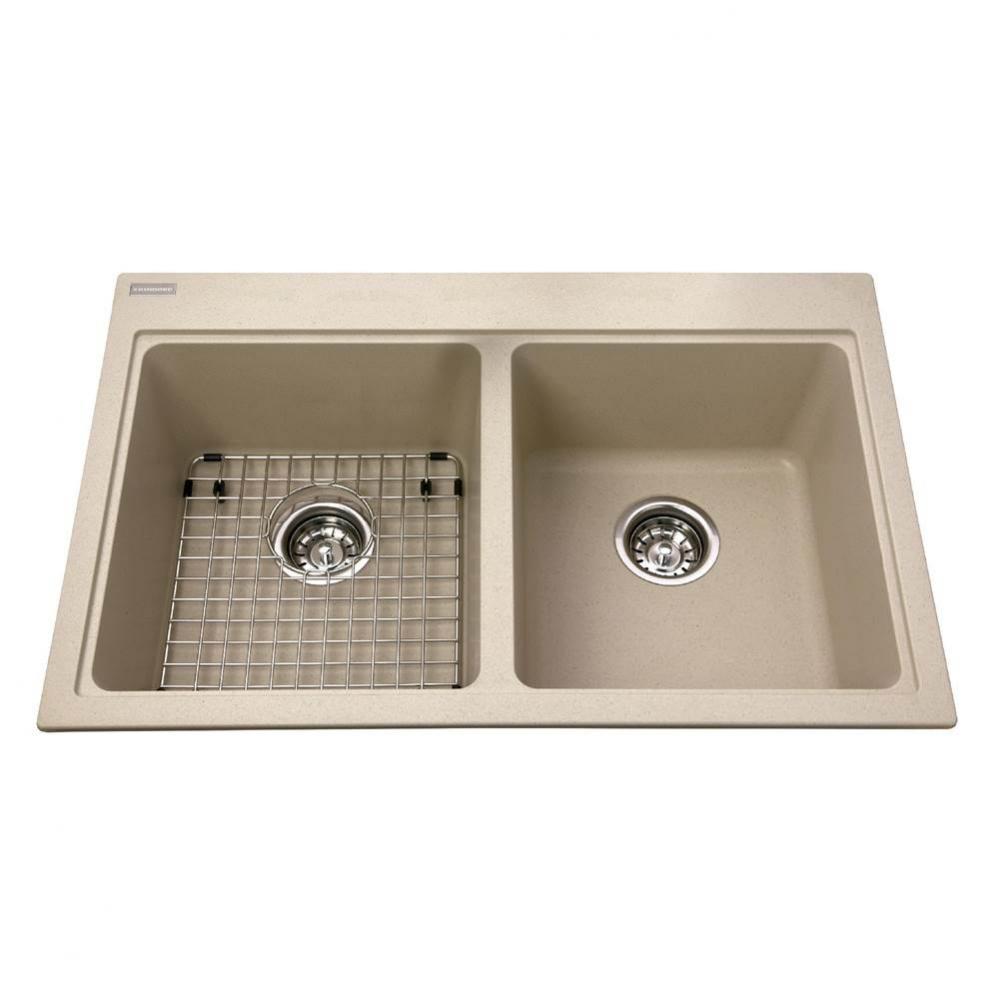 Granite Series 31.5-in LR x 20.5-in FB Drop In Double Bowl Granite Kitchen Sink in Champagne