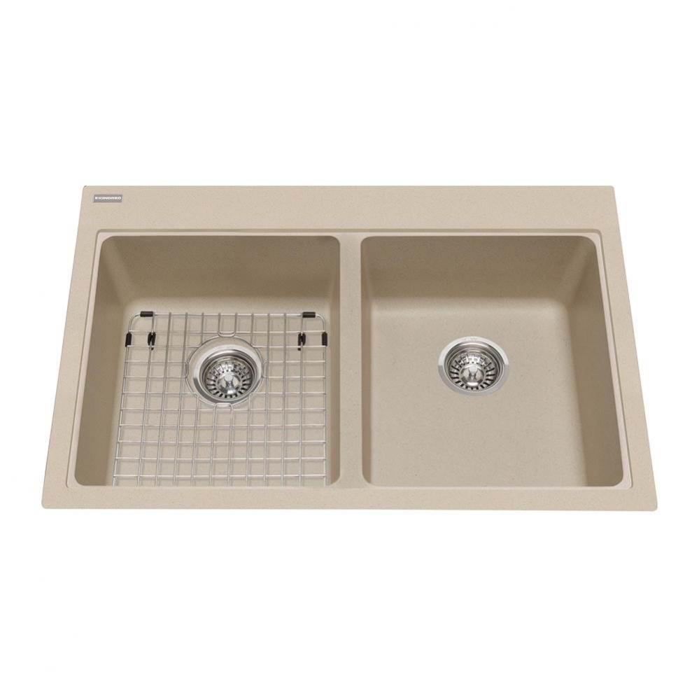 Granite Series 33-in LR x 22-in FB Drop In Double Bowl Granite Kitchen Sink in Champagne