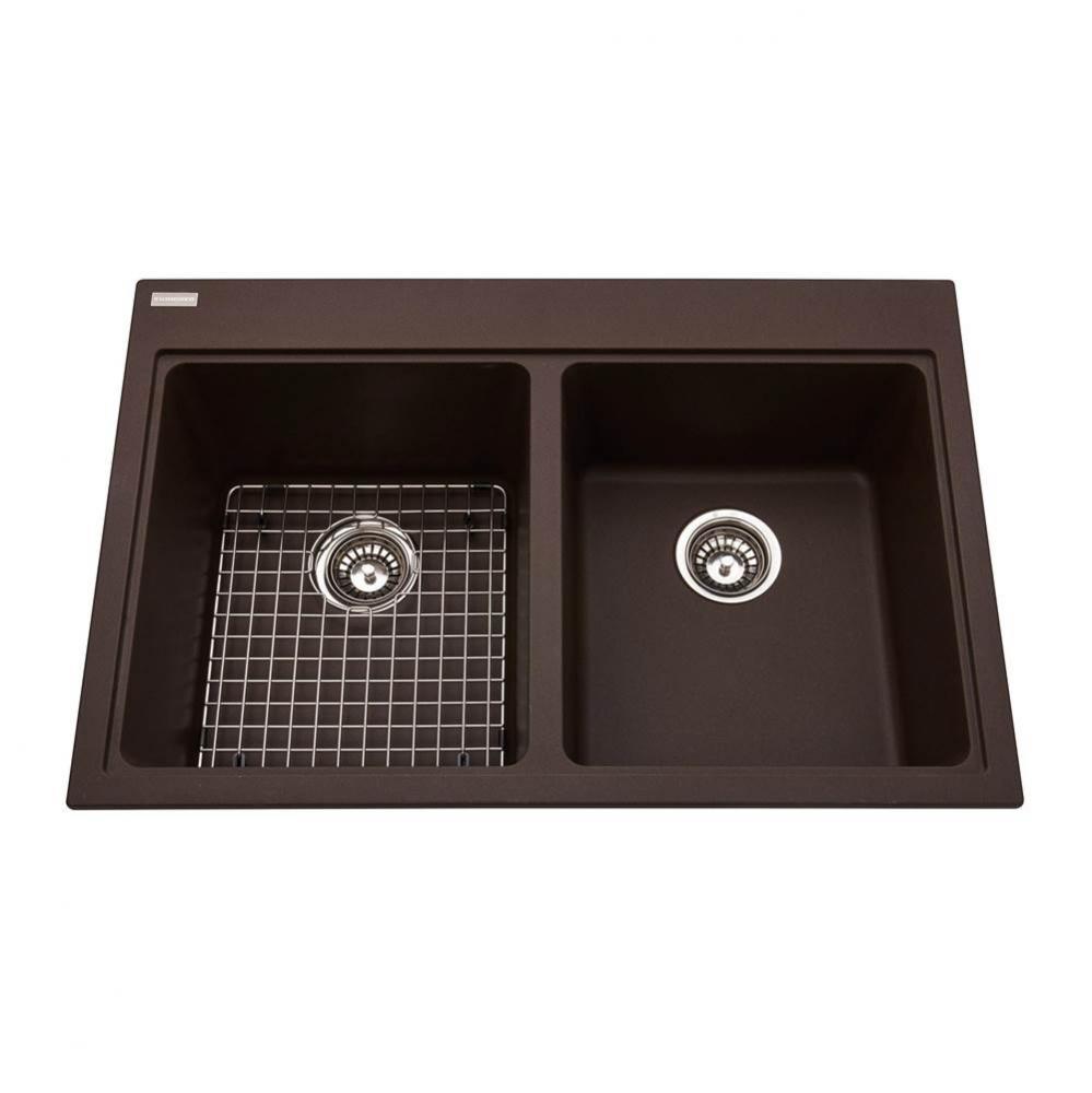 Granite Series 33-in LR x 22-in FB Drop In Double Bowl Granite Kitchen Sink in Mocha