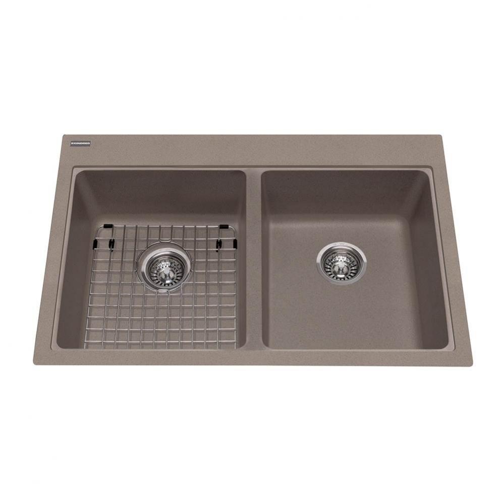 Granite Series 33-in LR x 22-in FB Drop In Double Bowl Granite Kitchen Sink in Storm