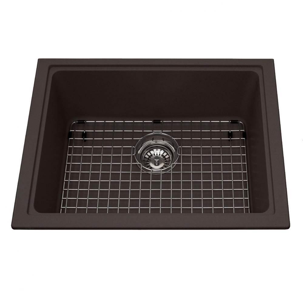 Granite Series 23-in LR x 18.13-in FB Undermount Single Bowl Granite Kitchen Sink in Mocha