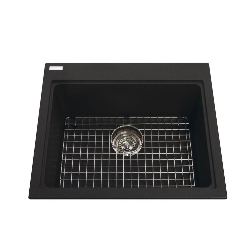 Granite Series 23-in LR x 20.5-in FB Drop In Single Bowl Granite Kitchen Sink in Onyx