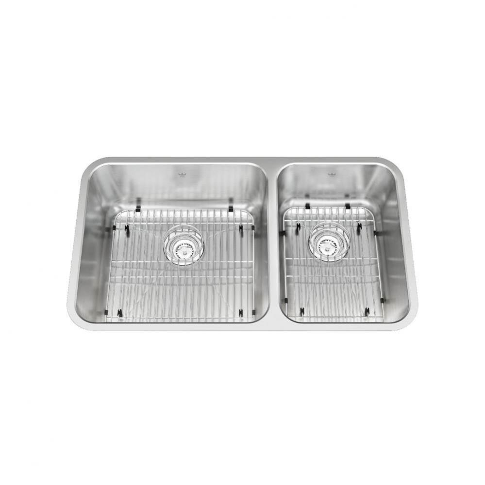 Kindred Collection 32.88-in LR x 18.75-in FB Undermount Double Bowl Stainless Steel Kitchen Sink