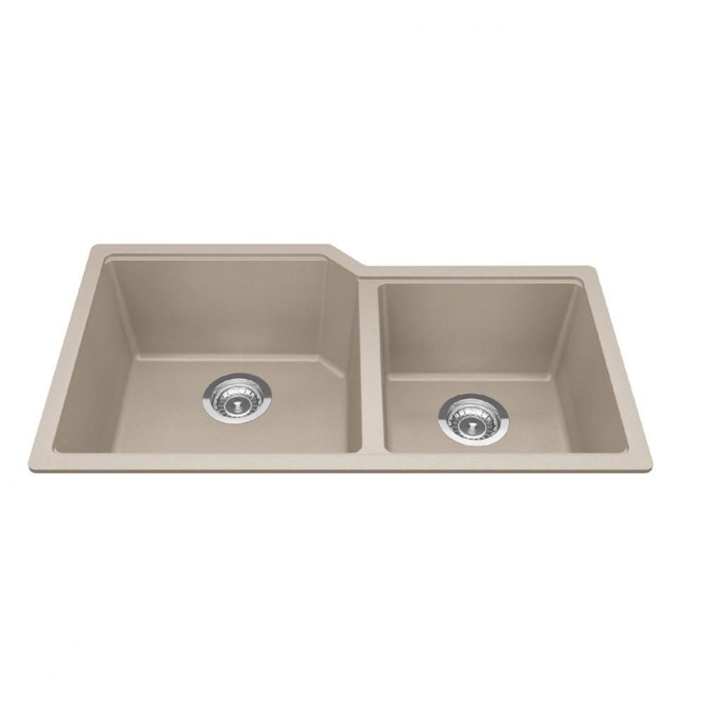 Granite Series 33.88-in LR x 19.69-in FB Undermount Double Bowl Granite Kitchen Sink in Champagne