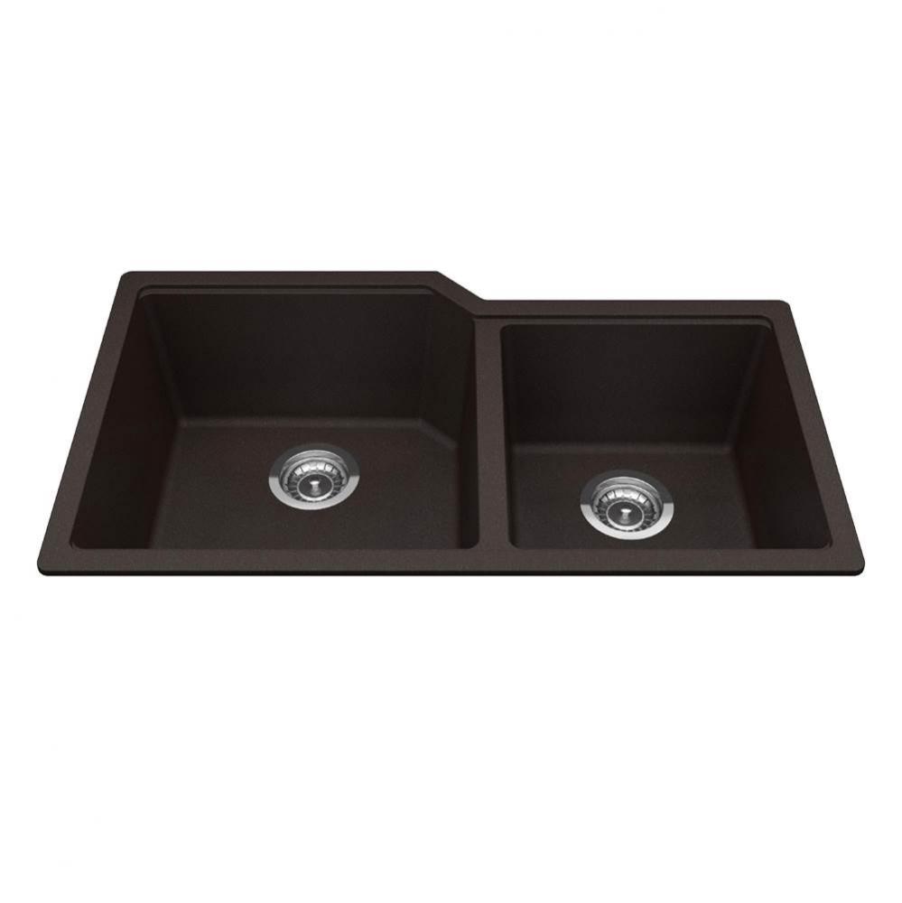 Granite Series 33.88-in LR x 19.69-in FB Undermount Double Bowl Granite Kitchen Sink in Mocha