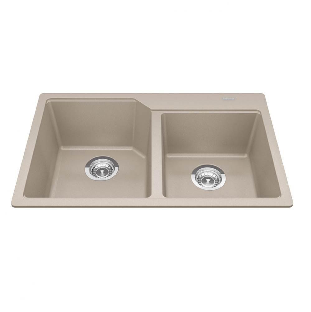 Granite Series 30.69-in LR x 19.69-in FB Drop In Double Bowl Granite Kitchen Sink in Champagne