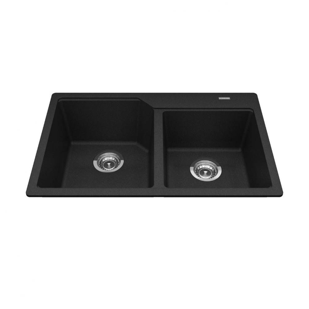 Granite Series 30.69-in LR x 19.69-in FB Drop In Double Bowl Granite Kitchen Sink in Onyx