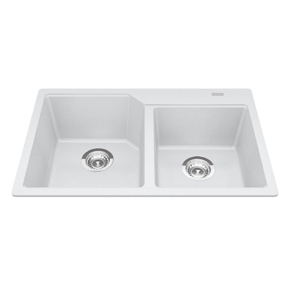 Granite Series 30.69-in LR x 19.69-in FB Drop In Double Bowl Granite Kitchen Sink in Polar White