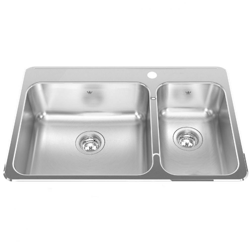 Steel Queen 31.25-in LR x 20.5-in FB Drop In Double Bowl 1-Hole Stainless Steel Kitchen Sink