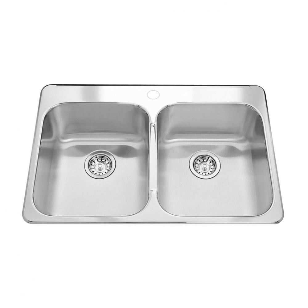 Steel Queen 31.25-in LR x 20.5-in FB Drop In Double Bowl 1-Hole Stainless Steel Kitchen Sink