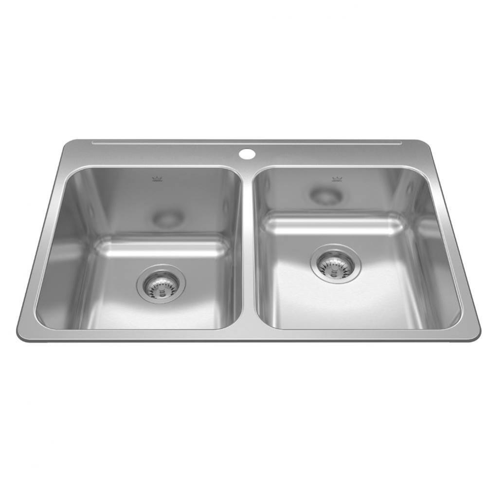 Steel Queen 33.38-in LR x 22-in FB Drop In Double Bowl 4-Hole Stainless Steel Kitchen Sink