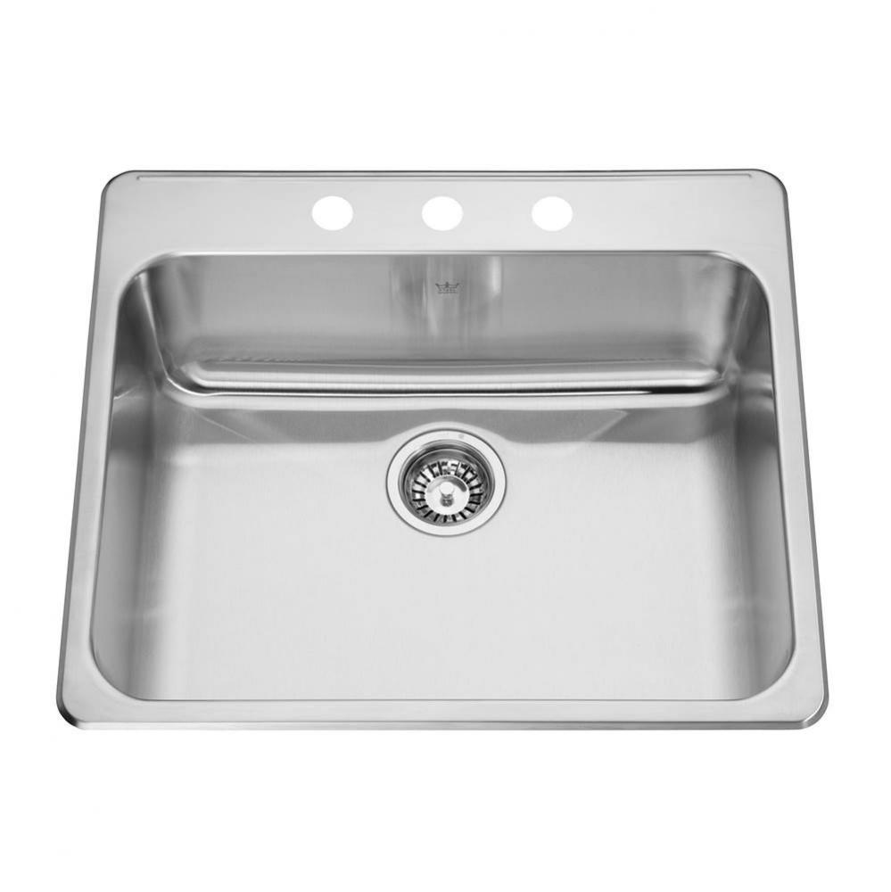 Steel Queen 25.25-in LR x 22-in FB Drop In Single Bowl 3-Hole Stainless Steel Kitchen Sink