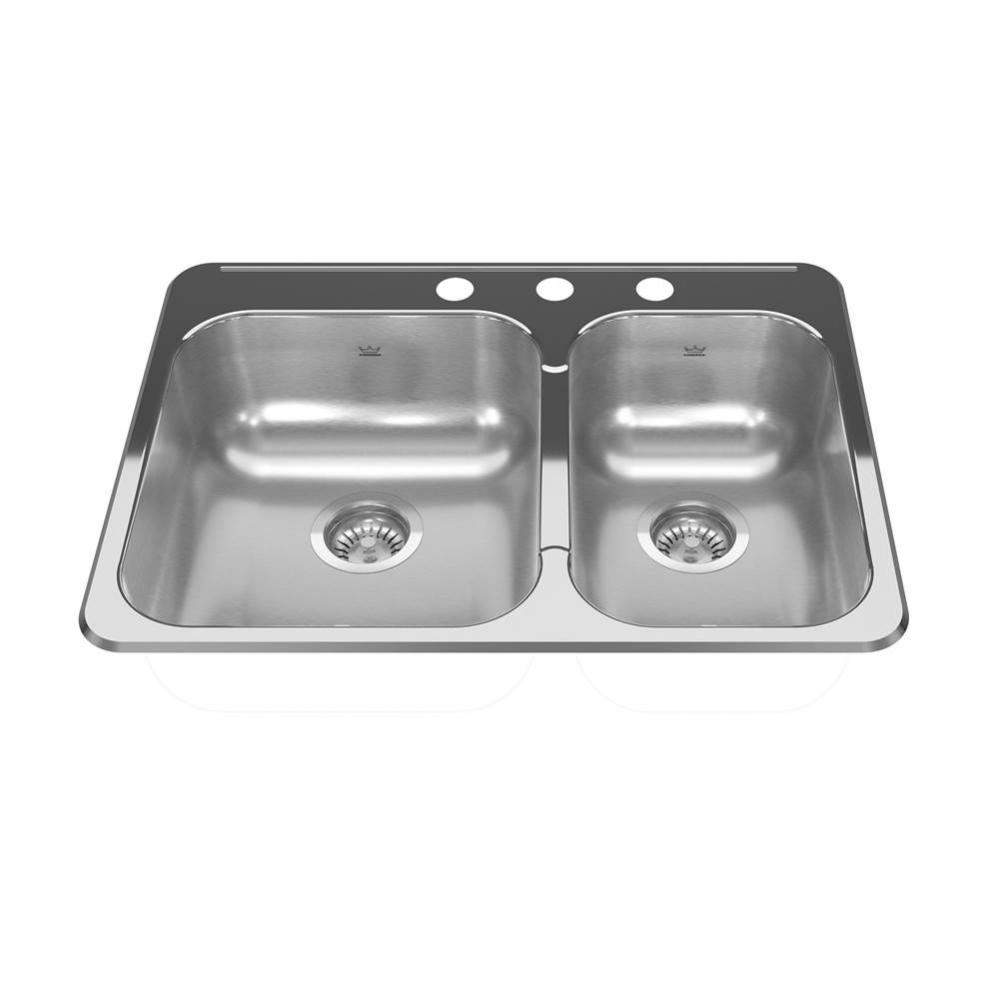 Reginox 27.25-in LR x 20.56-in FB Drop In Double Bowl Stainless Steel Kitchen Sink