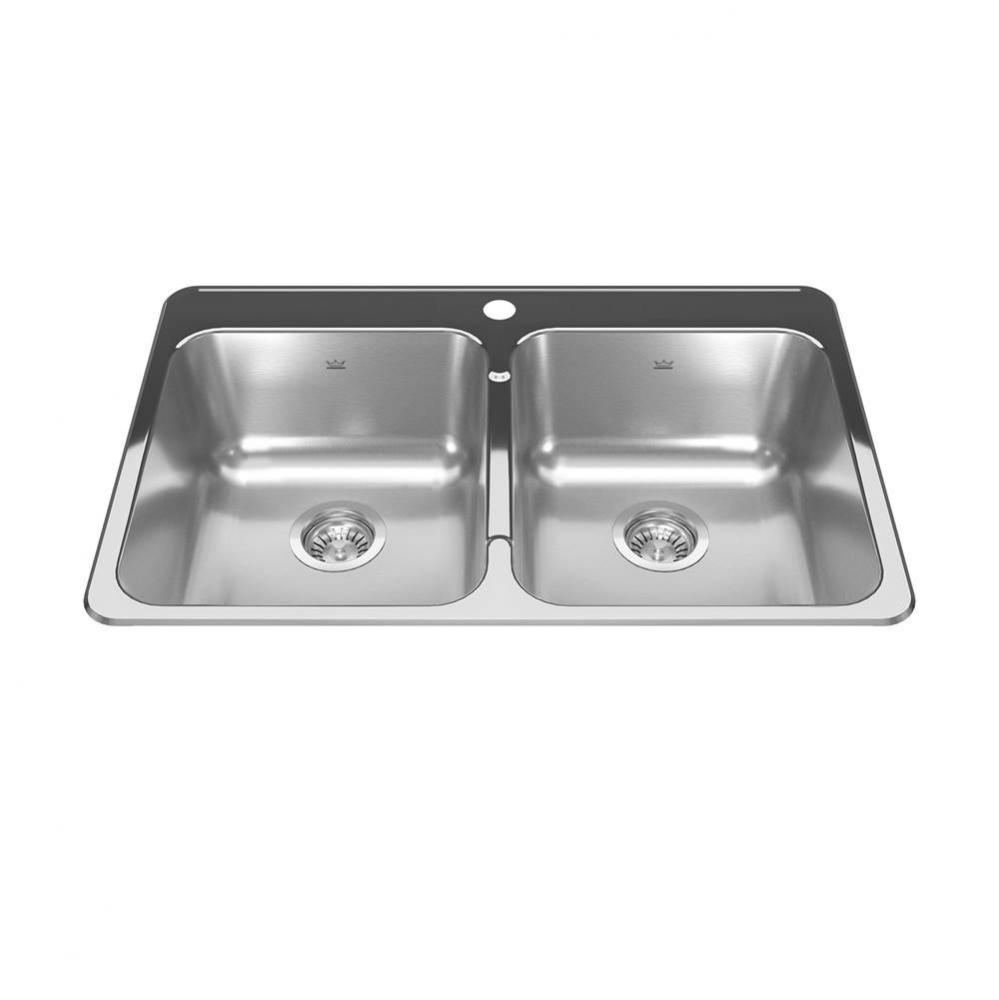 Reginox 31.25-in LR x 20.5-in FB Drop In Double Bowl 1-Hole Stainless Steel Kitchen Sink