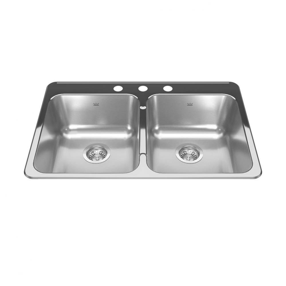 Reginox 31.25-in LR x 20.5-in FB Drop In Double Bowl 3-Hole Stainless Steel Kitchen Sink