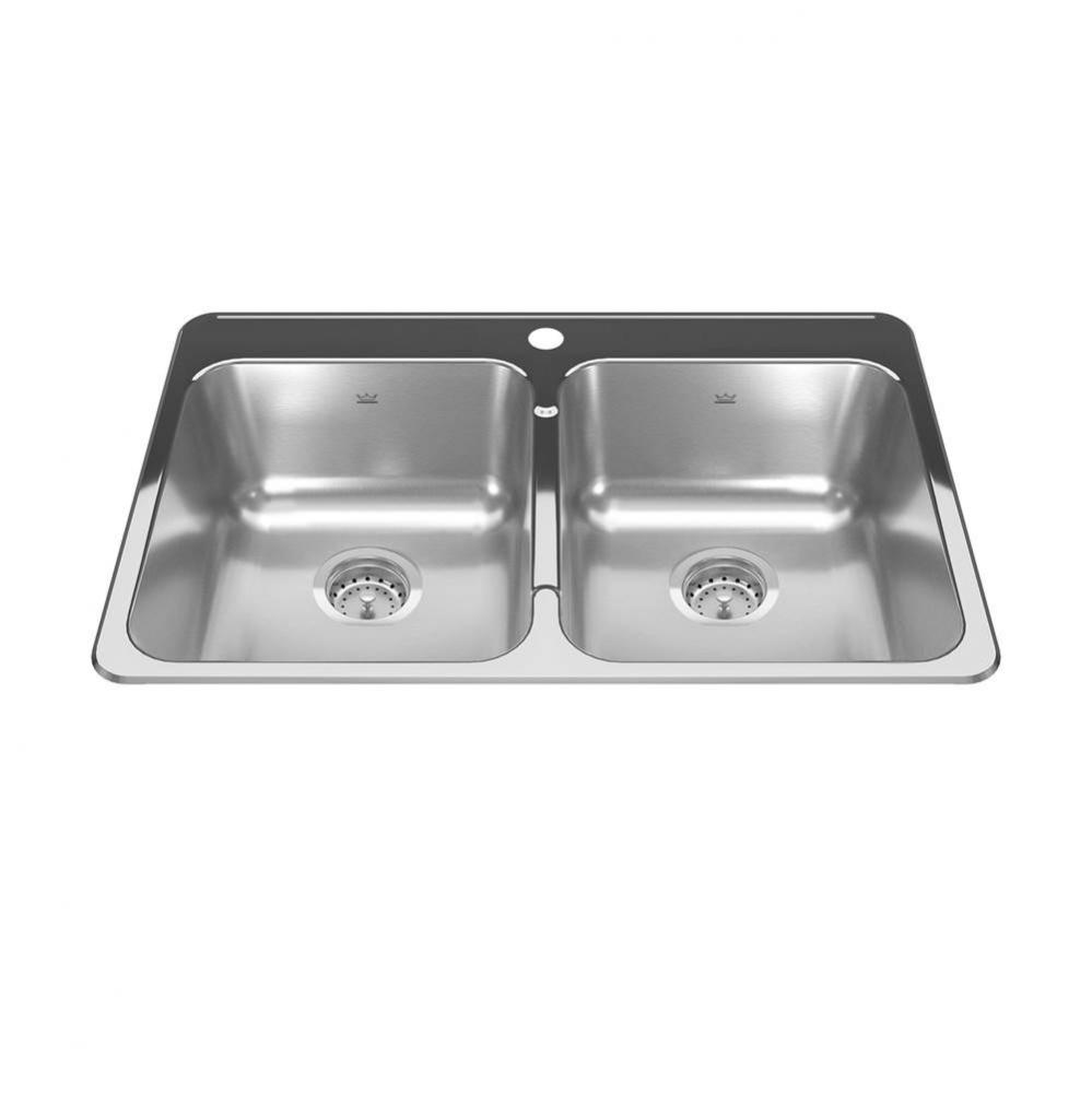 Reginox 31.25-in LR x 20.5-in FB Drop In Double Bowl 1-Hole Stainless Steel Kitchen Sink