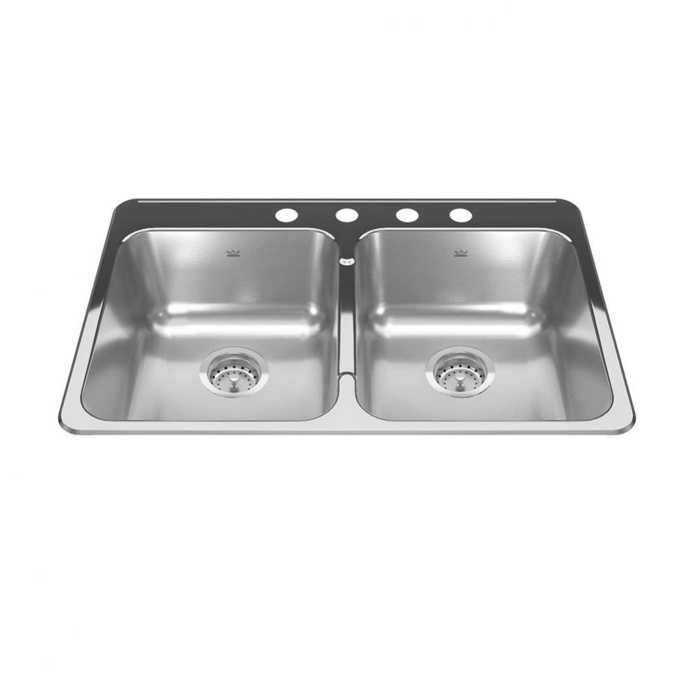 Reginox 31.25-in LR x 20.5-in FB Drop In Double Bowl 4-Hole Stainless Steel Kitchen Sink