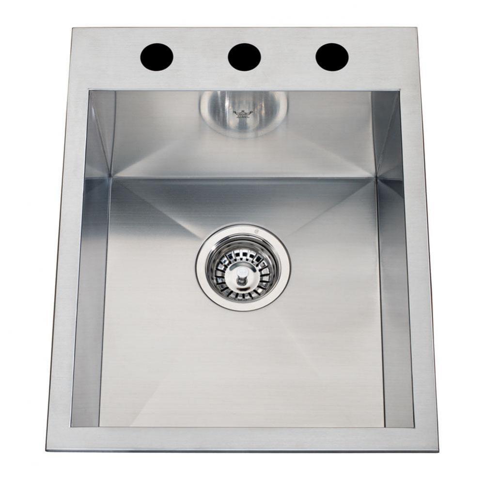 20 gauge hand fabricated dual mount single bowl ledgeback sink, 2 faucet holes