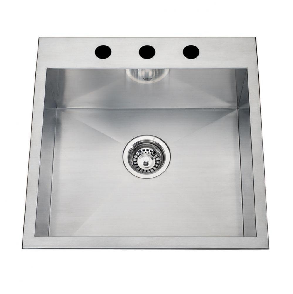 20 gauge hand fabricated dual mount single bowl ledgeback sink, 3 faucet holes