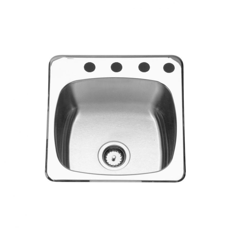 20 ga topmount single bowl sink, 4 faucet holes, linear brushed bowl, mirror rim