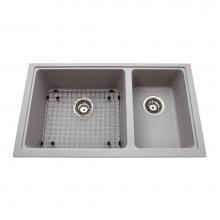 Kindred Canada KGDCR1U/8SG - Granite Series 31.5-in LR x 18.13-in FB Undermount Double Bowl Granite Kitchen Sink in Stone Grey