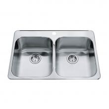 Kindred Canada QDL2031/7/1 - Steel Queen 31.25-in LR x 20.5-in FB Drop In Double Bowl 1-Hole Stainless Steel Kitchen Sink