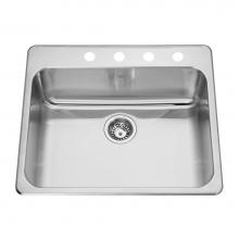 Kindred Canada QSLA2225/8-4 - Steel Queen 25.25-in LR x 22-in FB Drop In Single Bowl 4-Hole Stainless Steel Kitchen Sink