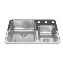 Kindred Canada RCM1826/3 - Reginox 26.5-in LR x 18.13-in FB Drop In Double Bowl Stainless Steel Kitchen Sink