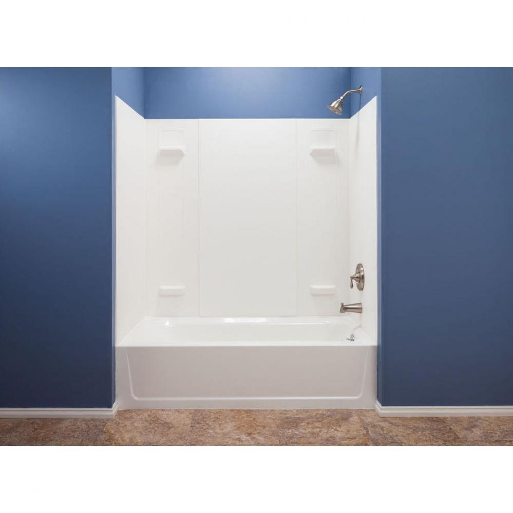 Durawall Bathtub Wall, White, Fiberglass, Fits 30''x60'' and 32''x60