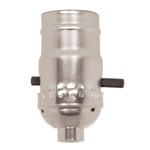 On-Off Push Thru Socket; 1/8 IPS; Aluminum; Nickel Finish; 660W; 250V; Push-In Terminal; With Strain