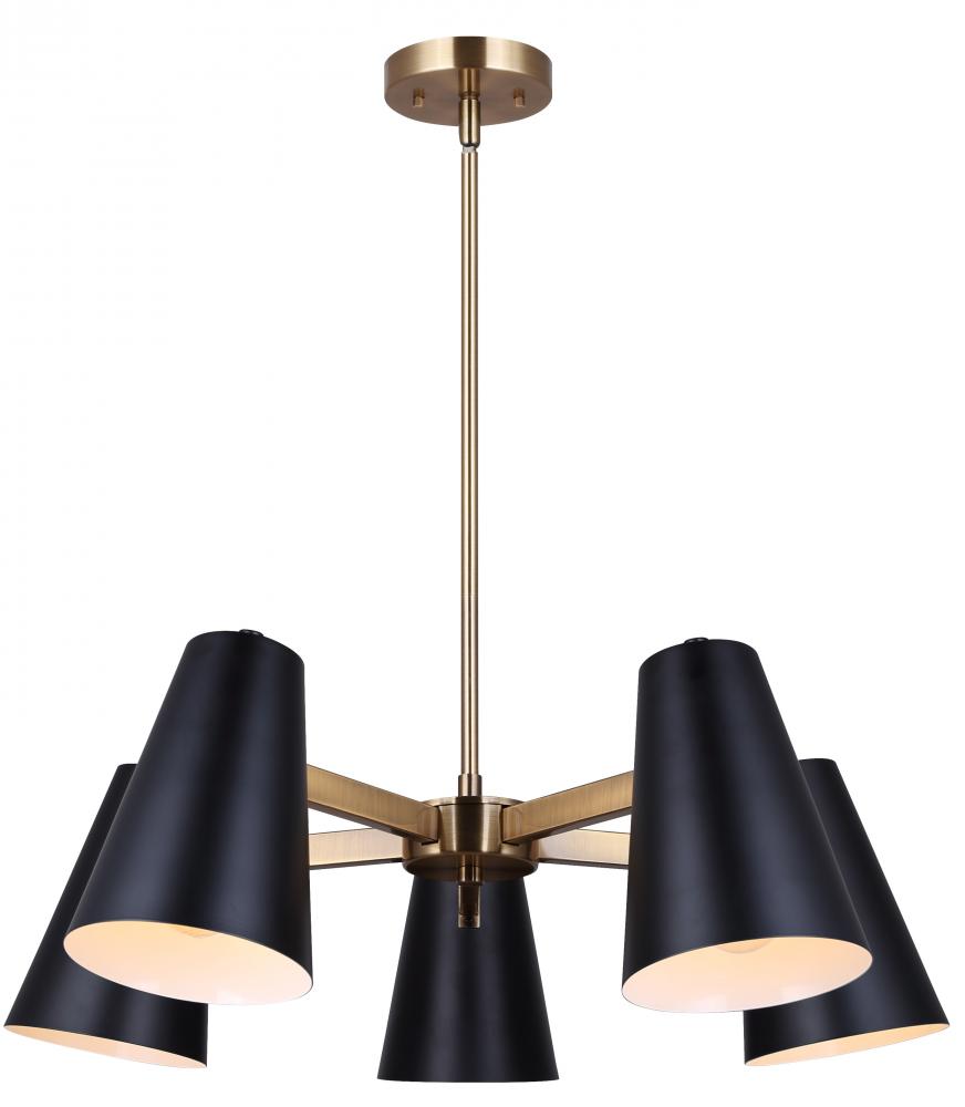 HARKEN 5 Light Matte Black and Gold Contemporary Chandelier for Dining Rooms and Living Rooms