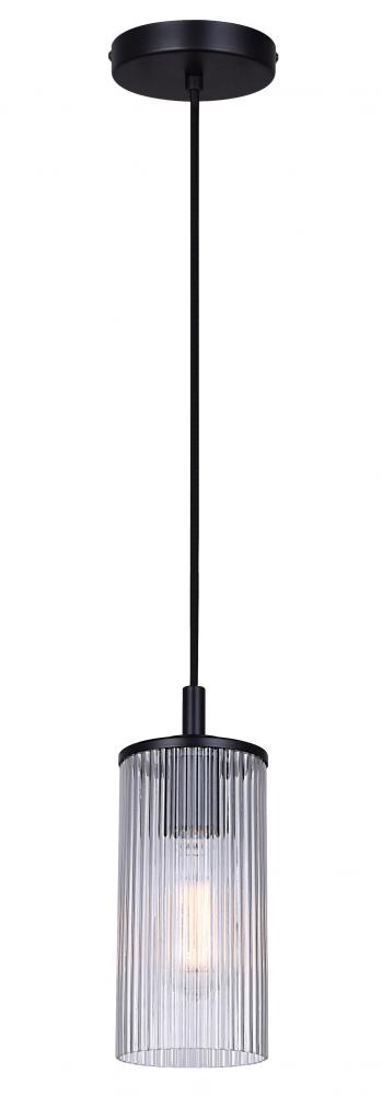 KINSLEA 60-Watt 1 Light Matte Black Mid Century Modern Pendant with Clear Glass Shade