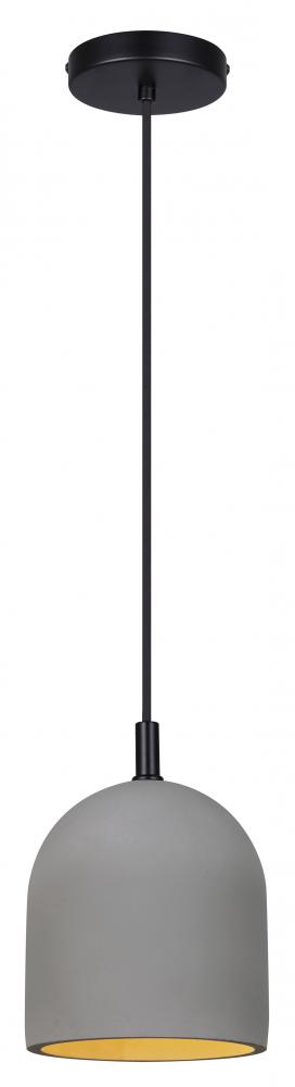 JACK 60-Watt 1 Light Matte Black Contemporary Pendant with Grey Cement Shade