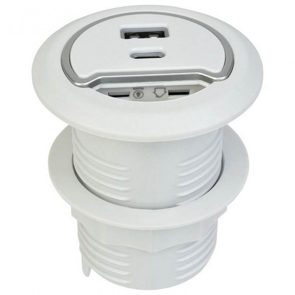 Power Grommet W/ 1 Usb-A and 1 Usb-C White