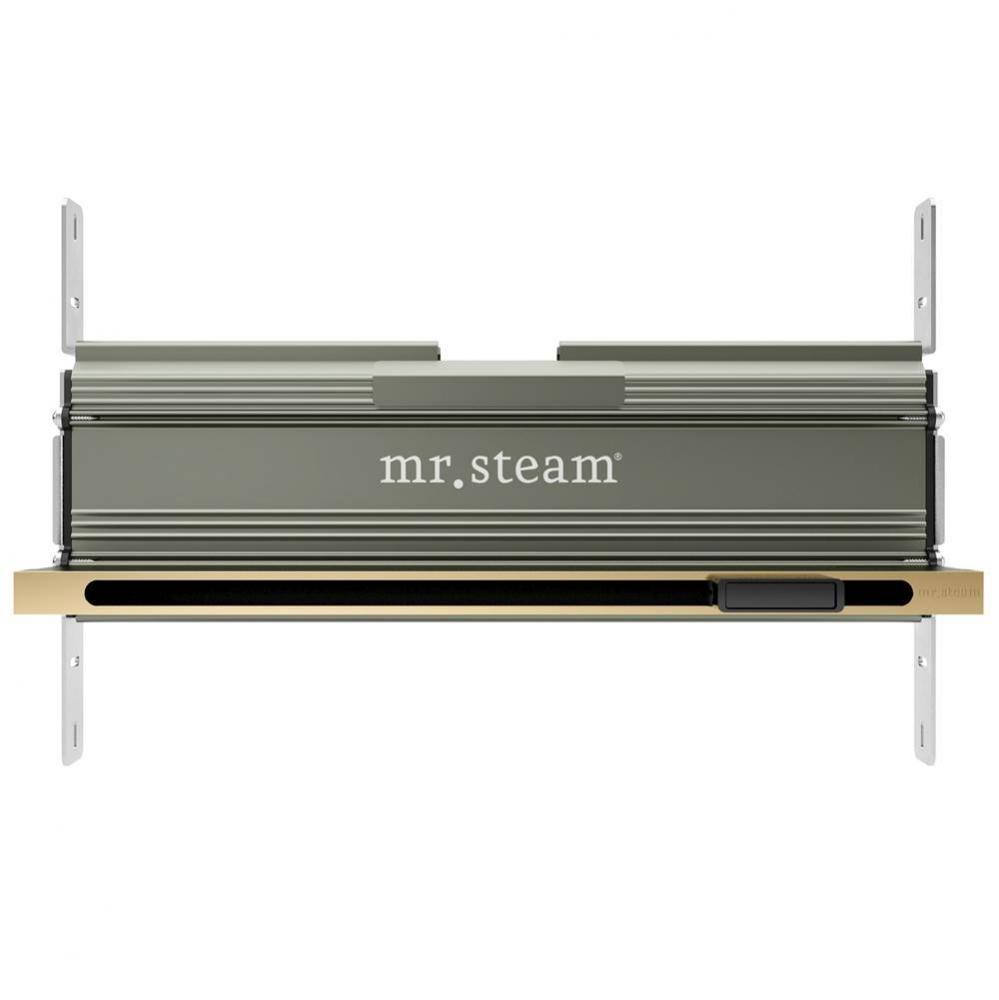 MrSteam Linear Steam Head 16'' with designer finish accessories in Custom Plated/Unfinis