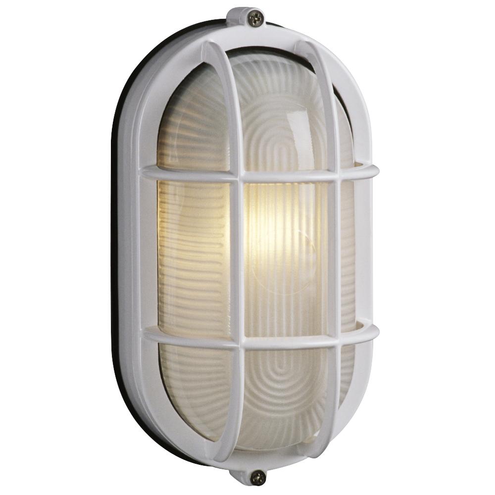 Cast Aluminum Marine Light with Guard - White w/ Frosted Glass